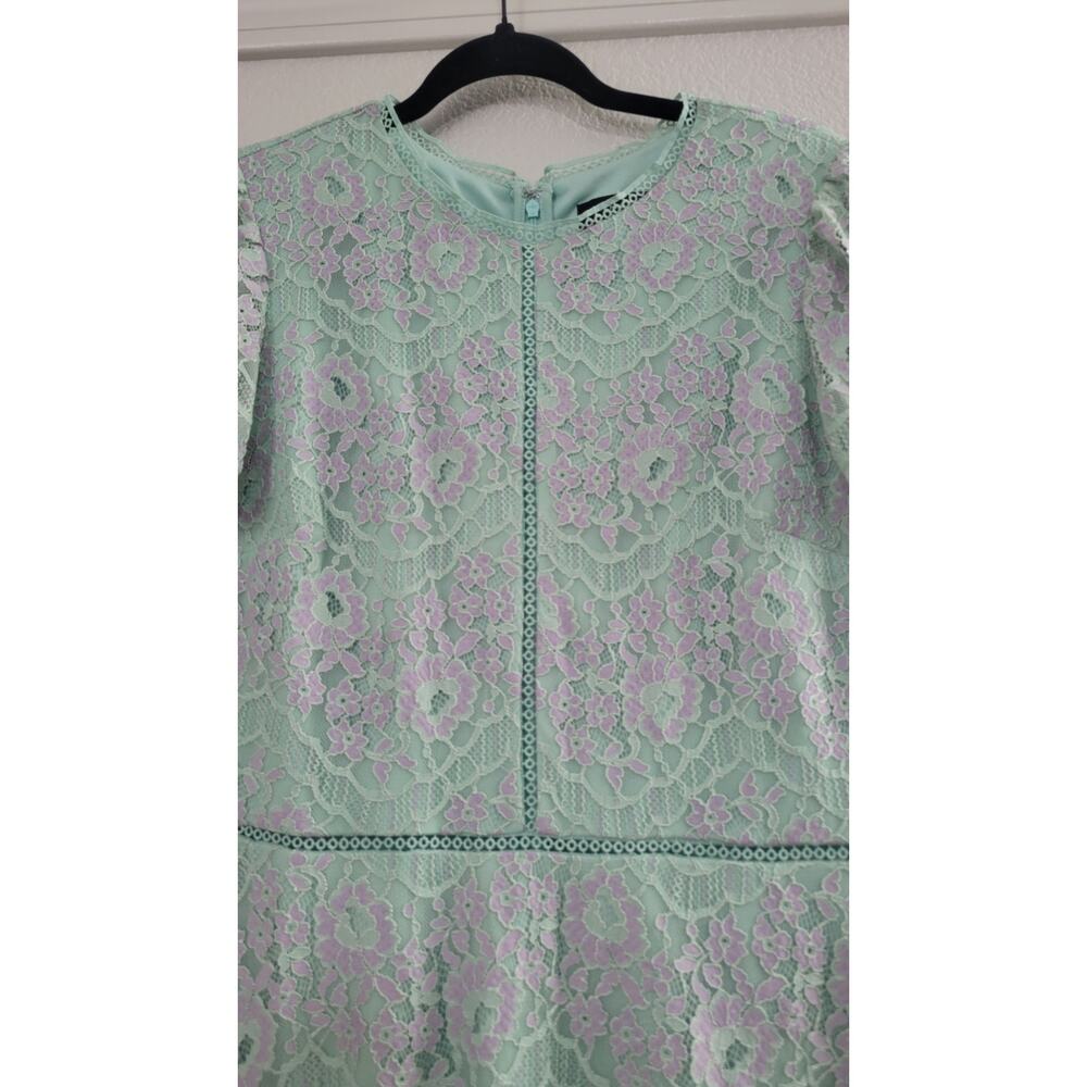 Tahari ASL Lace Dress Size 12 Mint Green Lavender Floral Fit & Flare Tea Party - Picture 6 of 9